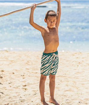 Electric Zebra Emerald Swim Shorts with UPF 50+ sun protection boy