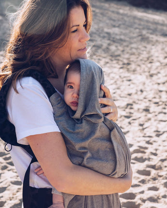 Grey sun Blanket with UPF 50+ sun protection baby carrier