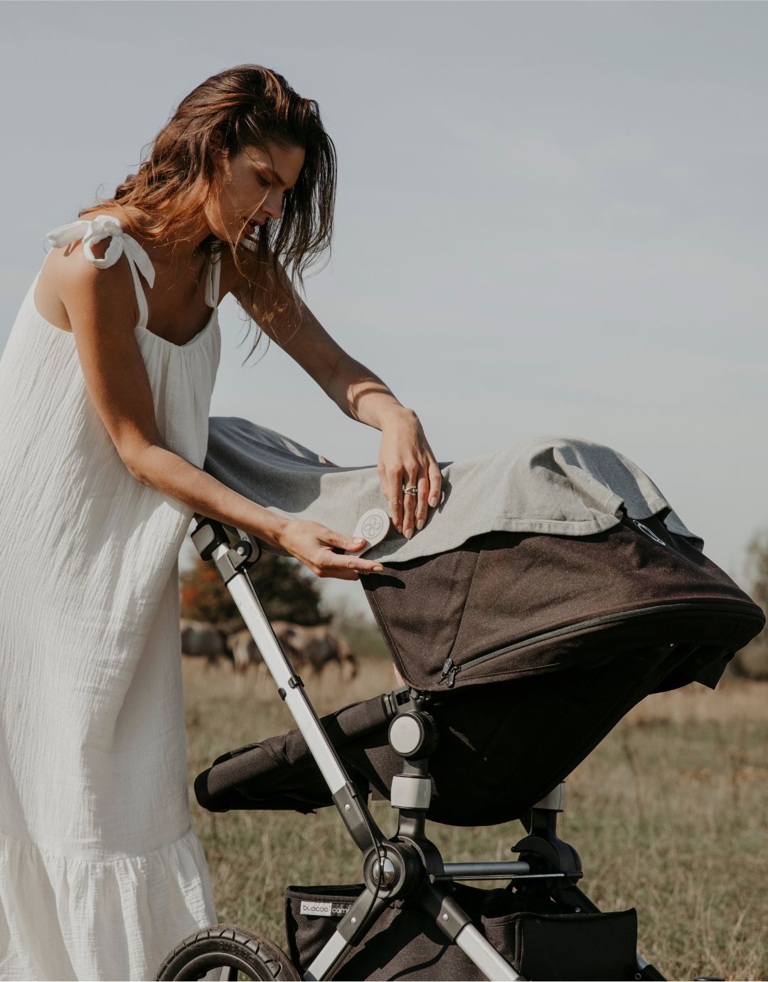 Grey sun Blanket with UPF 50+ sun protection buggy clip