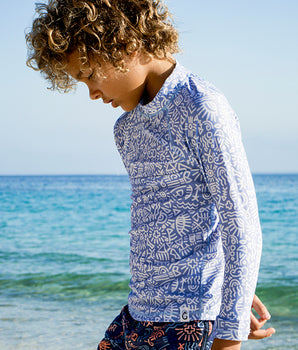 Periwinkle Tribal Rash Top with UPF 50+ sun protection side